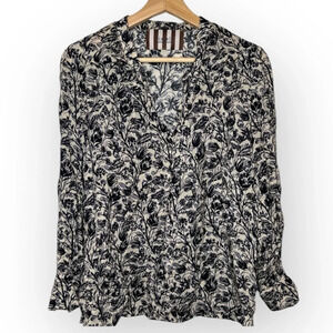 Tinsels Maison Française Women's Floral Print Long Sleeve Button-Down Shirt Sz 2